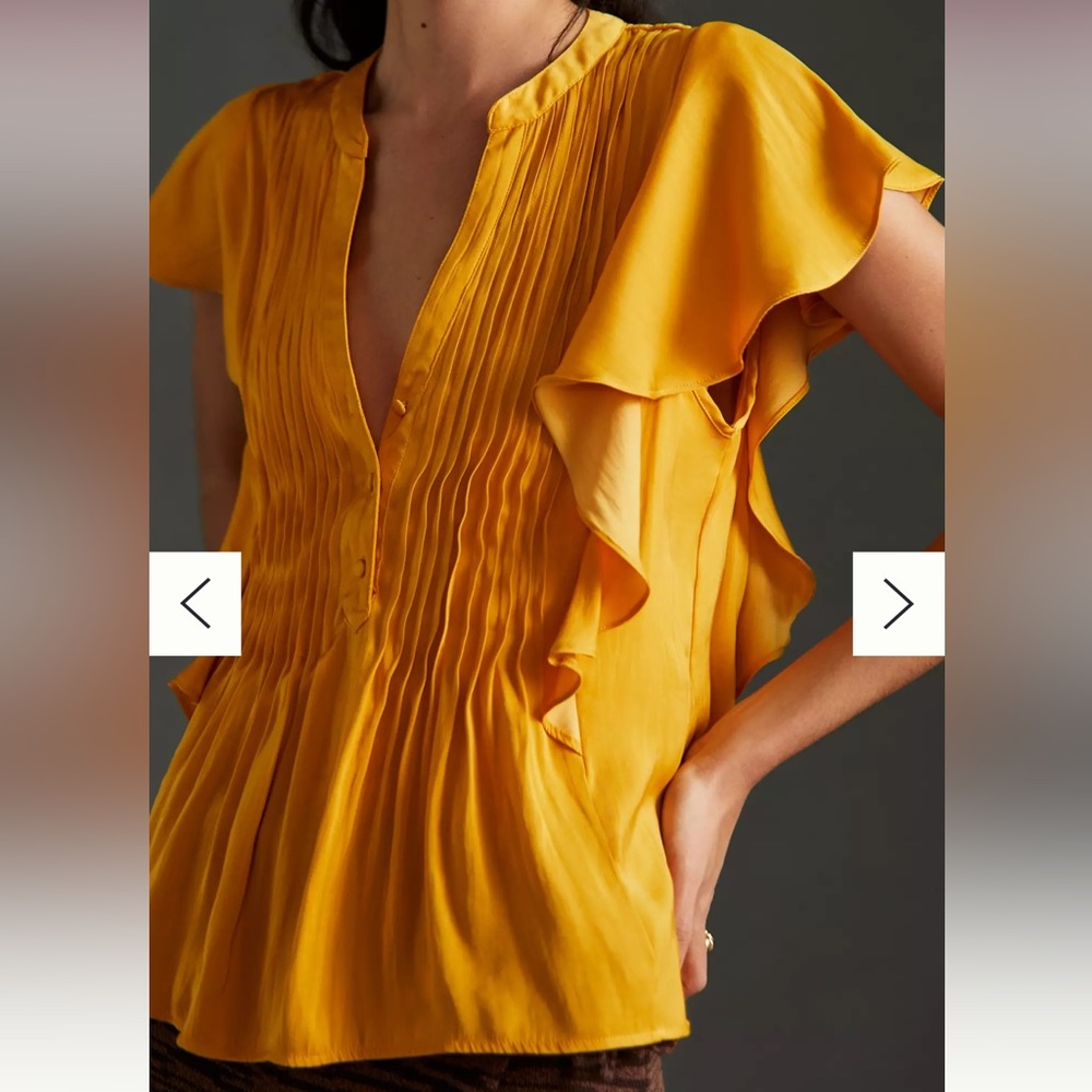 Anthropologie Ruffled Pintucked Blouse XXS Gold/Yellow